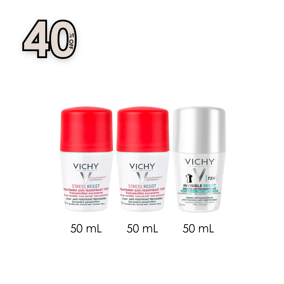 Invisible Resist Anti-Stain Anti-Perspirant 72HR 50 ML + Stress Resist Anti-Perspirant Intensive Treatment 72-Hour Roll-On x2