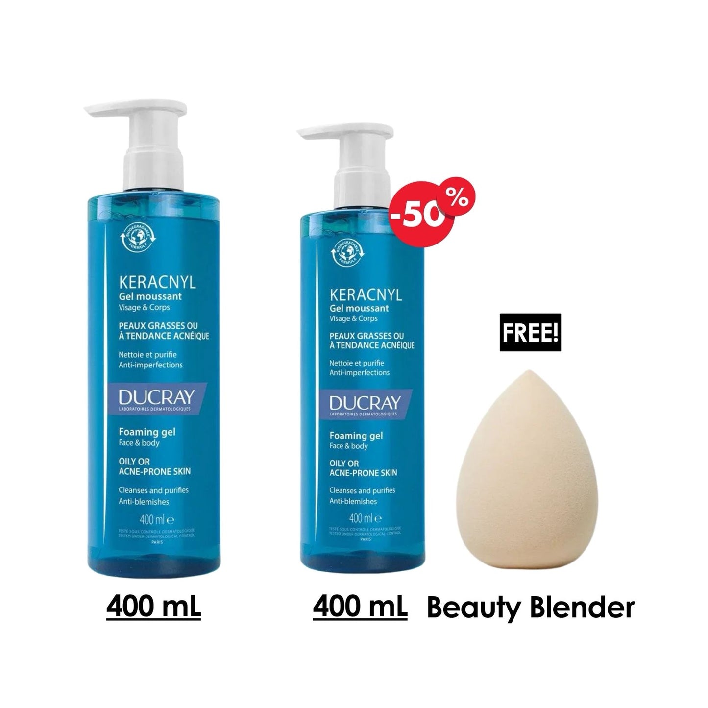 2 x Keracnyl Foaming Gel - Face and Body + Free Beauty Blender