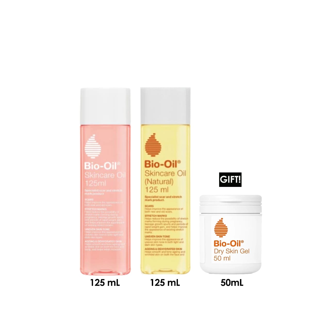 Skincare oil 125ml + Skincare Oil (Natural) 125ml + Free Gift Dry Skin Gel 50ml