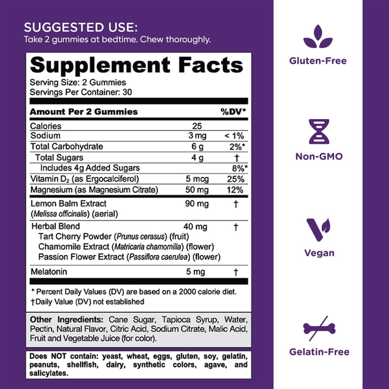 Goli Dreamy Sleep Gummies Supplement Facts