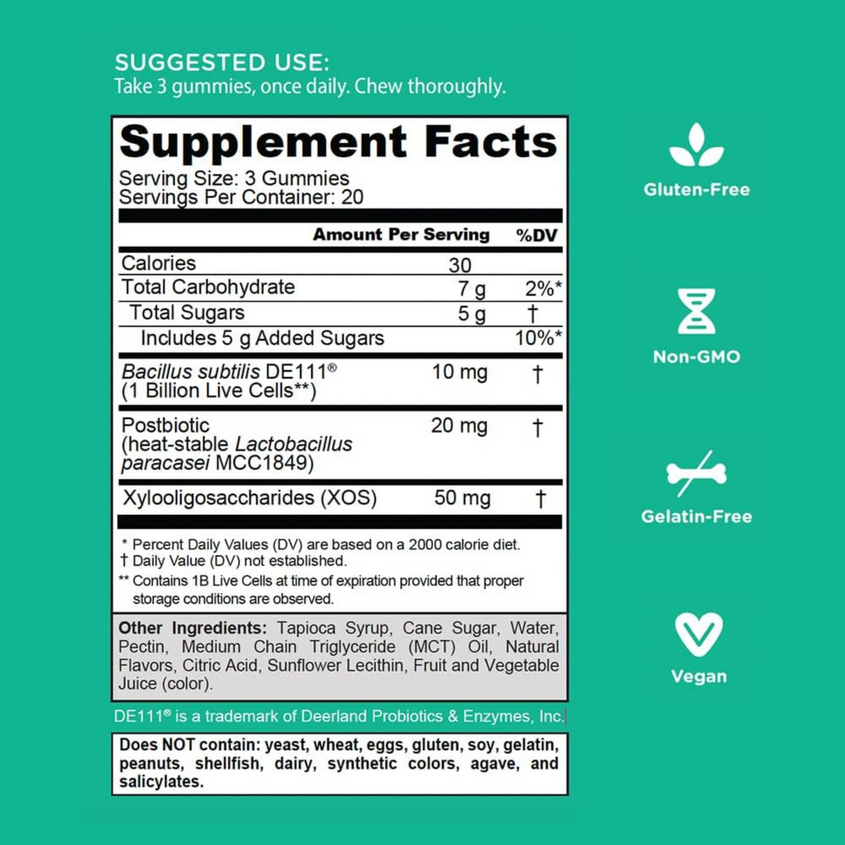 Goli Pre+Post+Probiotics Gummies Supplement Facts