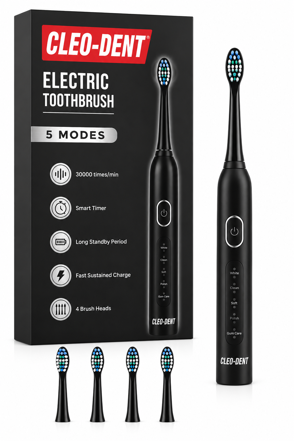 Cleo-Dent Electric Toothbrush – 5 Modes 30,000 Vibrations/Min