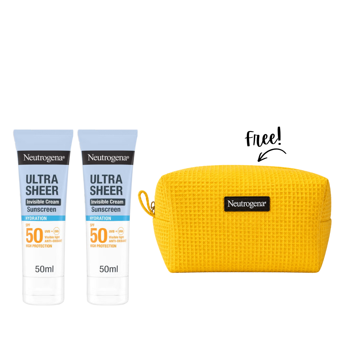 Buy 2 Ultra Sheer Invisible Fluid Sunscreen Hydration SPF 50 get a FREE Pouch