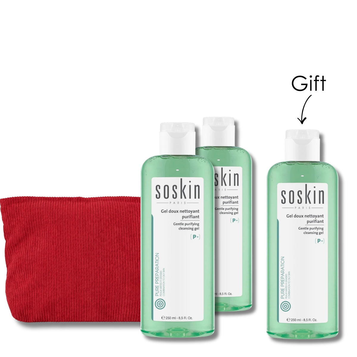 2x Gentle Purifying Cleansing Gel 250 ML + Free Gentle Purifying Cleansing Gel 250 Ml + Free Red Pouch