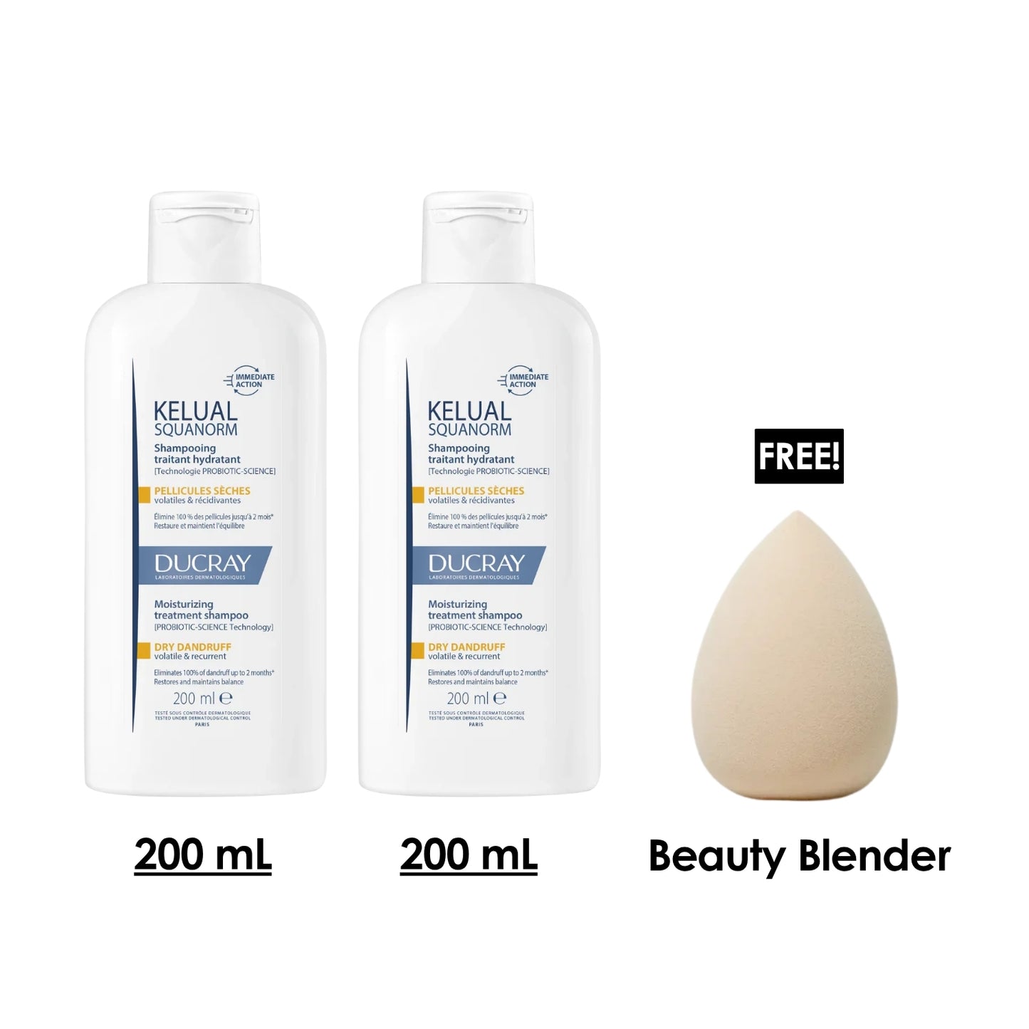 2 x Kelual Squanorm Moisturizing Treatment Shampoo Dry Dandruff 200 ML + Free Beauty Blender