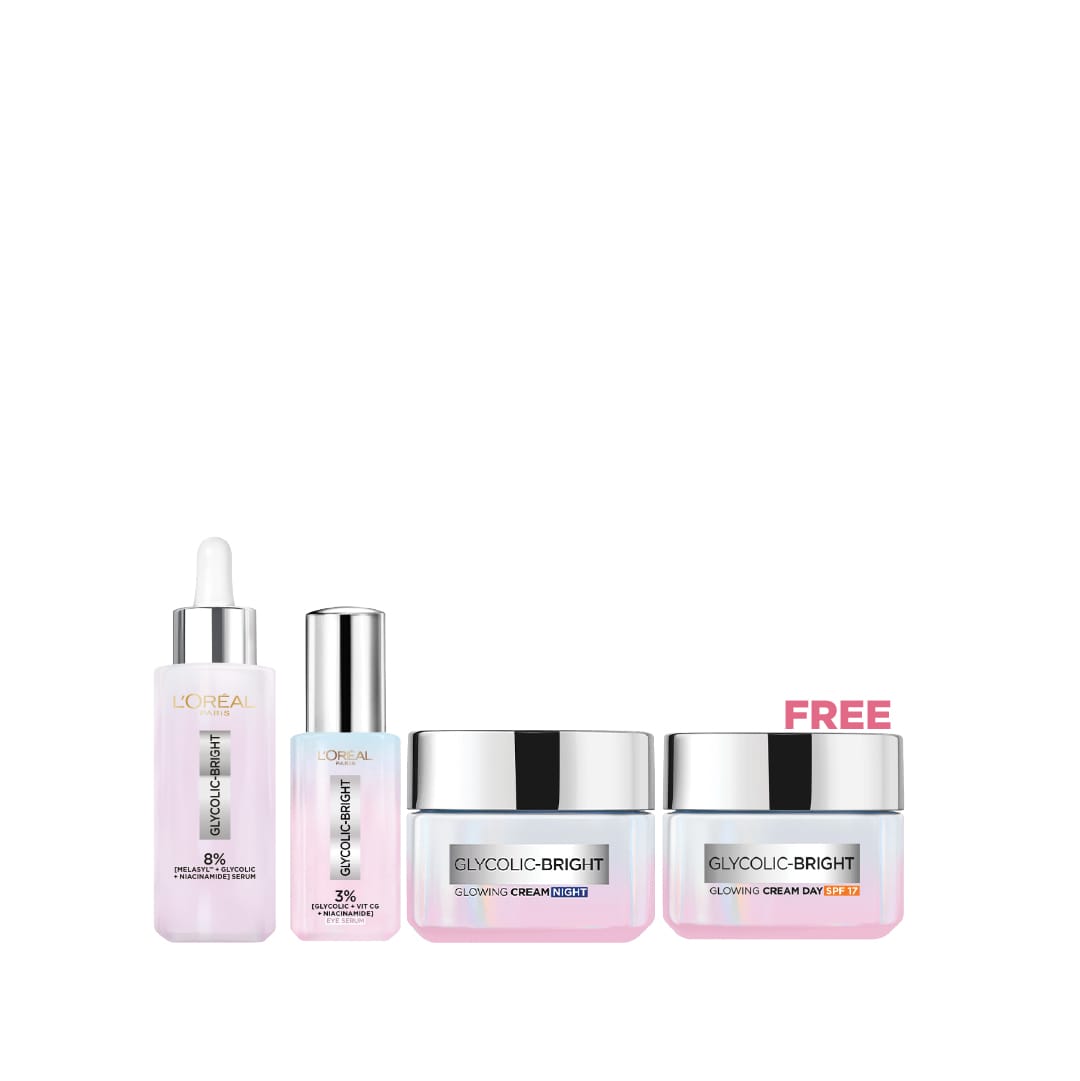 Glycolic Bright Brightening Ritual: Face Serum + Eye Serum + Night Cream + FREE Day Cream