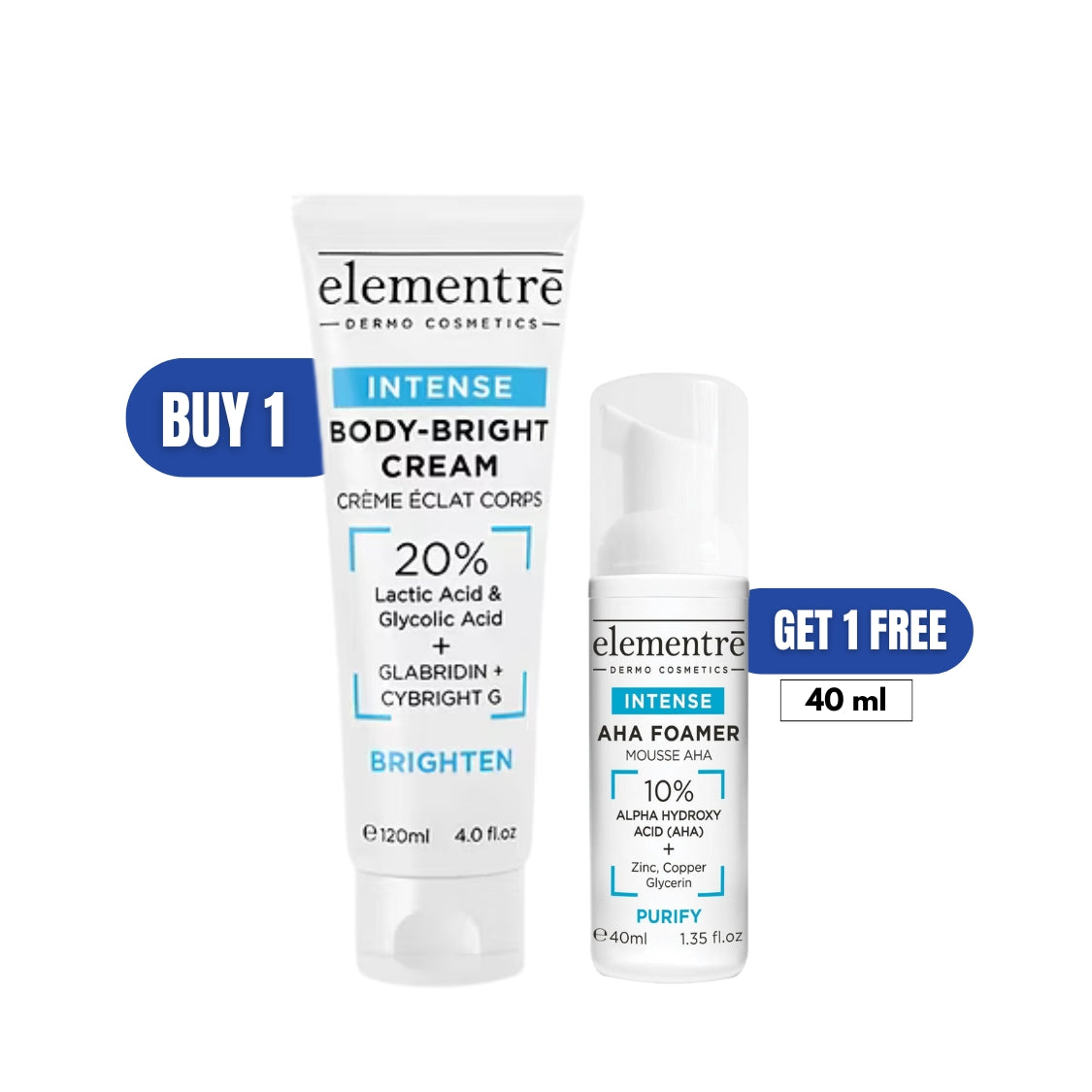 Elementré Intense Body-Bright Cream 120ML + Free Gift Foamer 40ML
