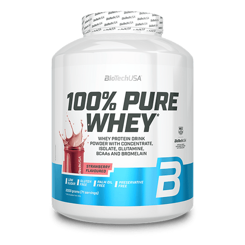 BioTechUSA 100% Pure Whey Strawberry 2000g official product front view