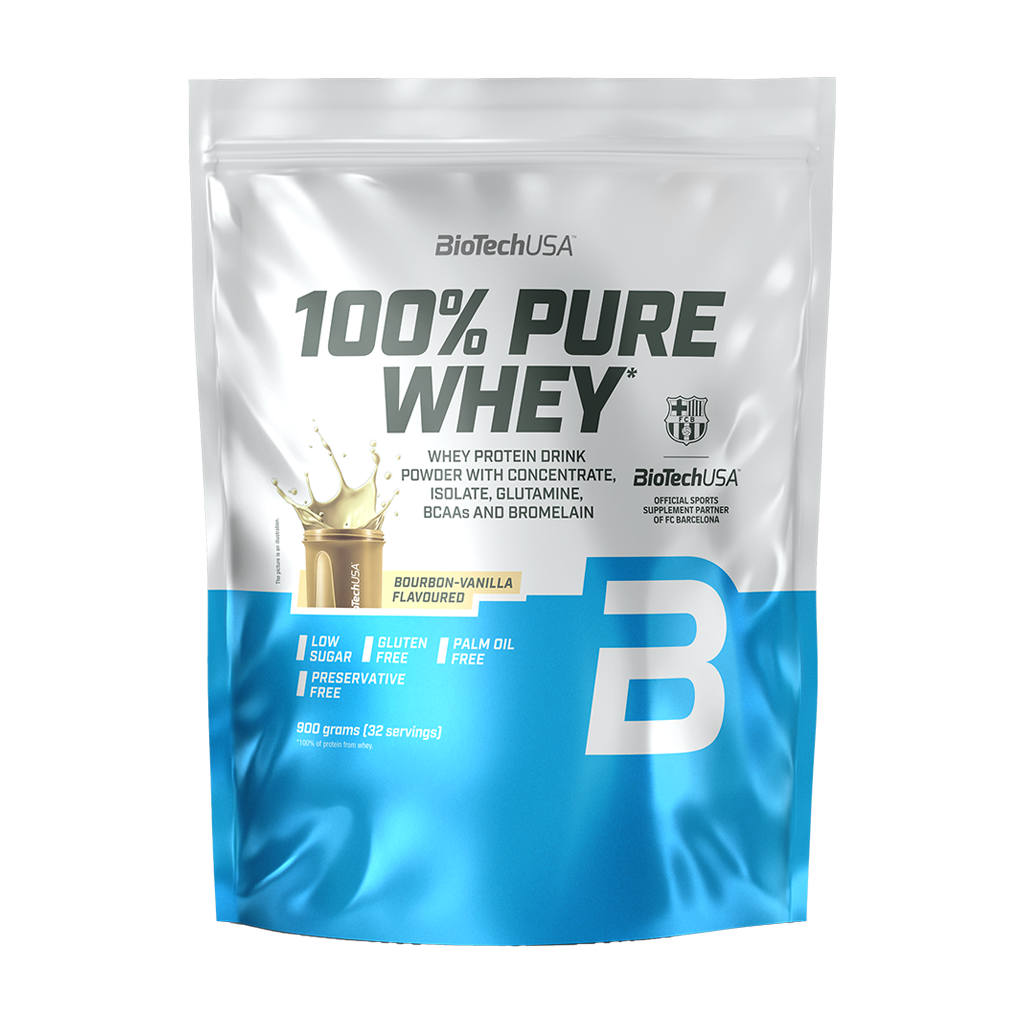 BioTechUSA 100% Pure Whey Bourbon Vanilla 900g exact-size front pouch
