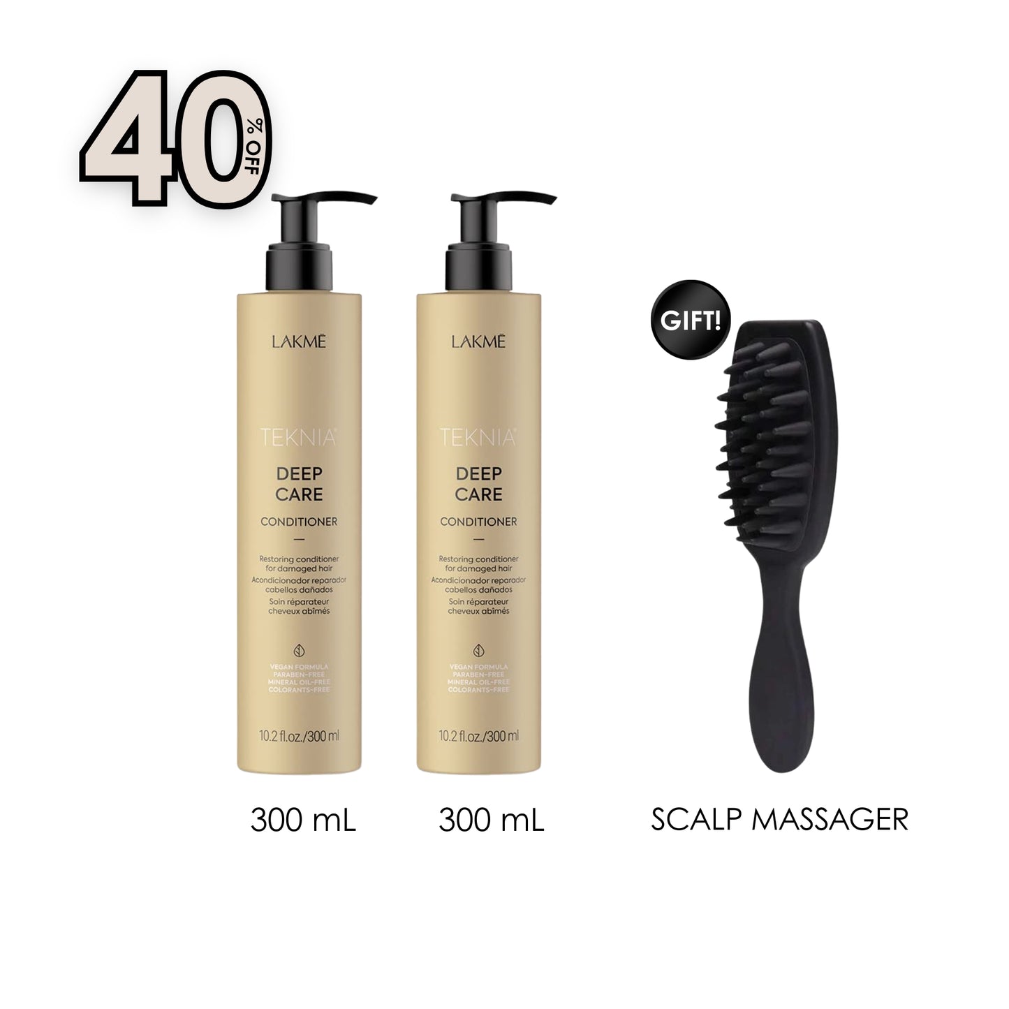 Teknia Deep Care Conditioner 300 ML (x2) + Free Gift Hand-Held Scalp Massager