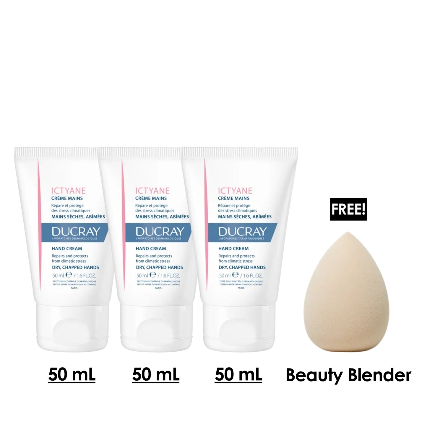 3 x Ictyane Hand Cream - Dry, Chapped Hands + Free Beauty Blender