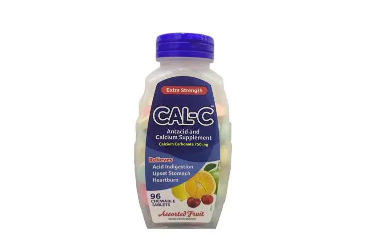 Cal-C Antacid and Calcium Supplement 96 Chewable Tablets Assorted Fruit