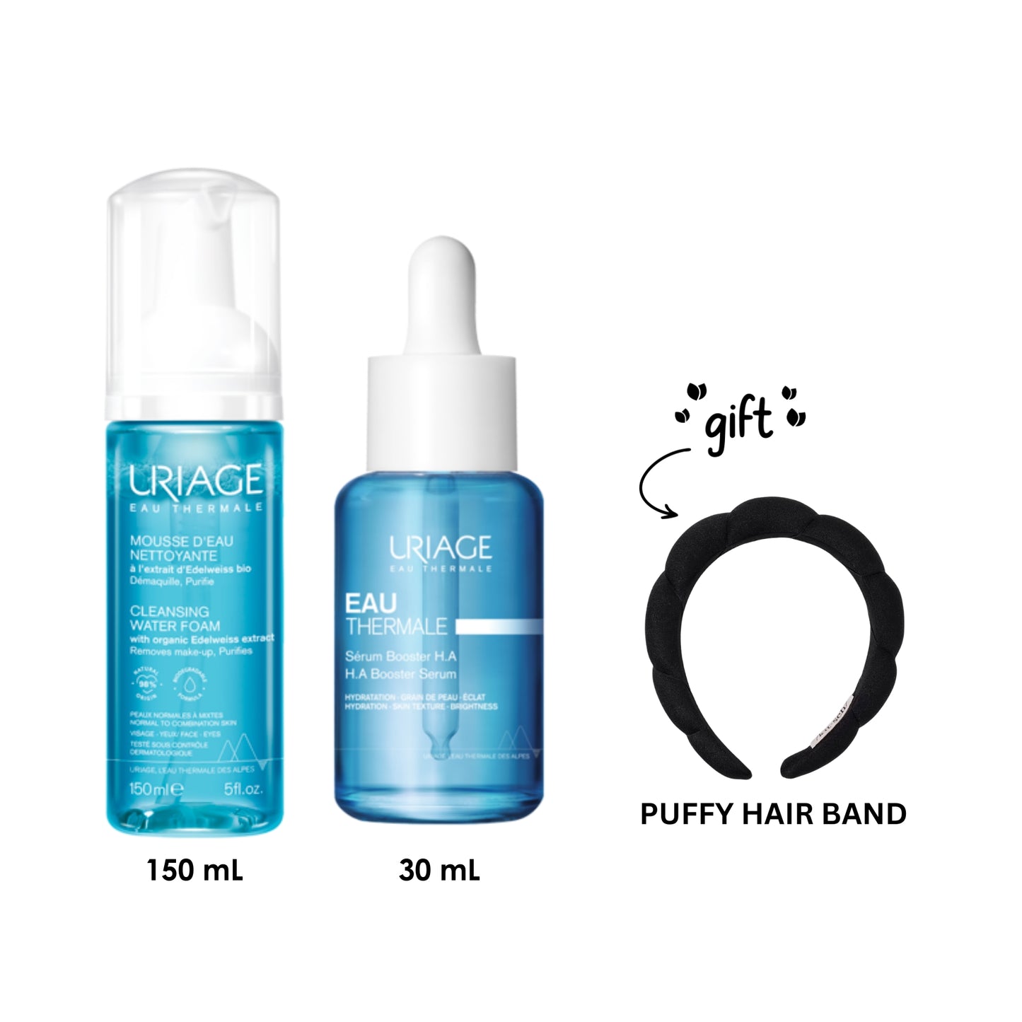 Cleansing Make-up Remover Foam - Normal to Oily Skin + Eau Thermale H.A. Booster Serum + FREE Headband