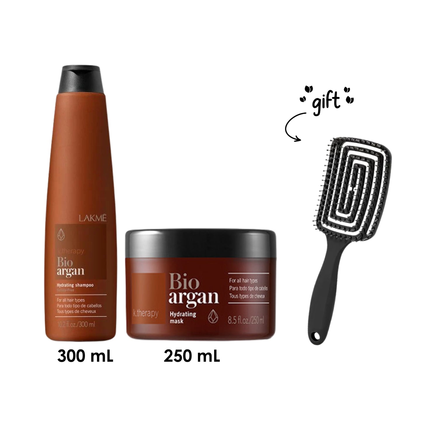 K. Therapy Bio Argan Hydrating Shampoo + K. Therapy Bio Argan Hydrating Mask 250ML + Free Hairbrush