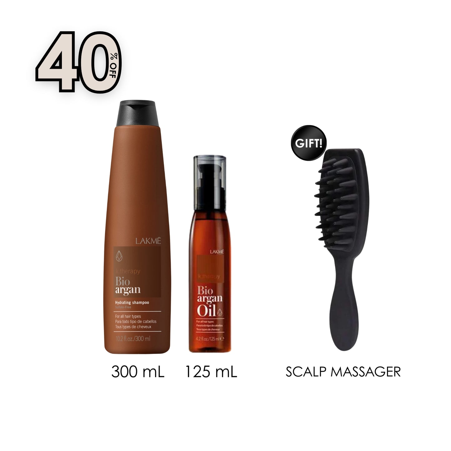 K. Therapy Bio Argan Hydrating Shampoo + Bio Argan Oil 125 ML + Free Gift Hand-Held Scalp Massager