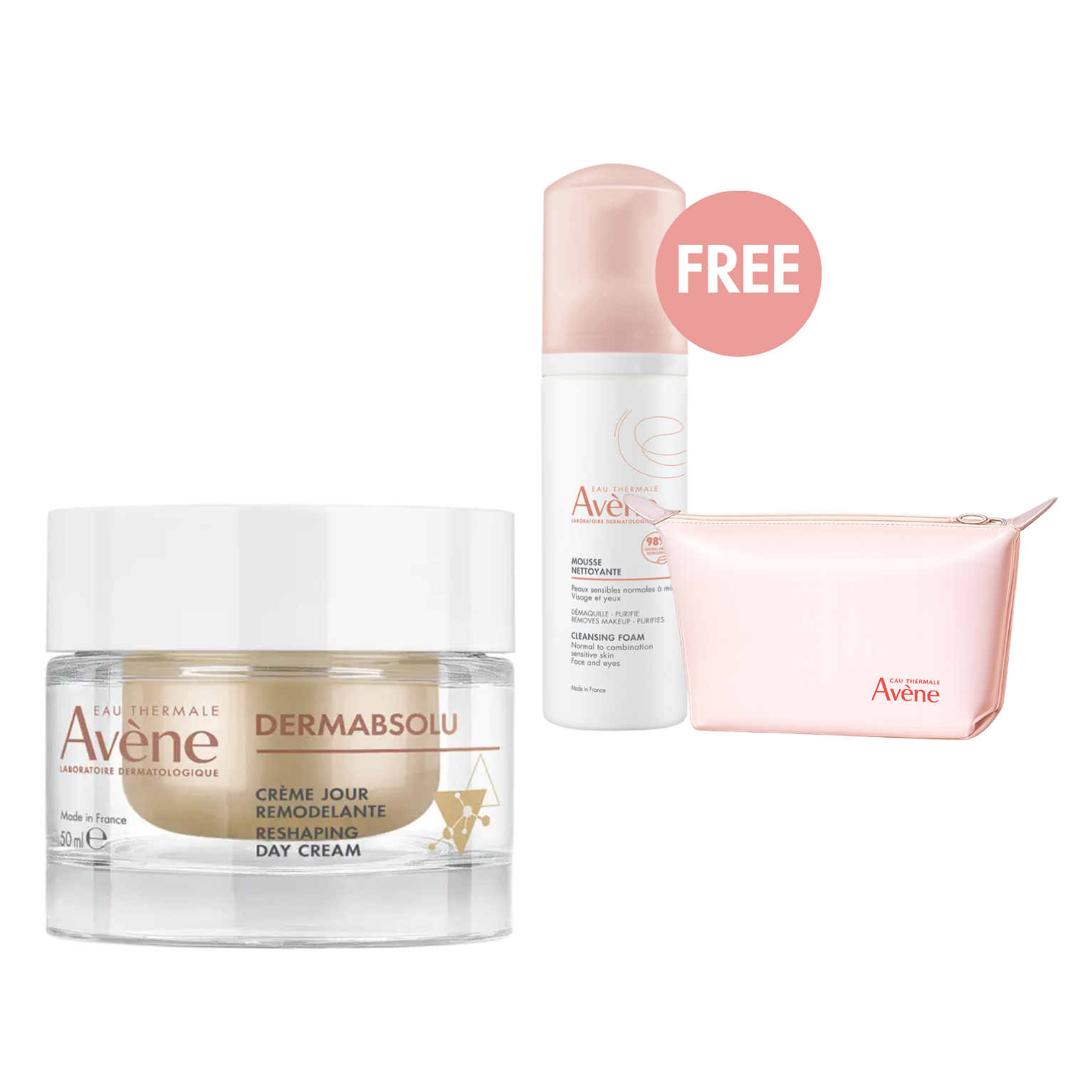 Avène DermAbsolu Reshaping Day Cream 50 ml Bundle + FREE Cleansing Foam & Toiletry Bag