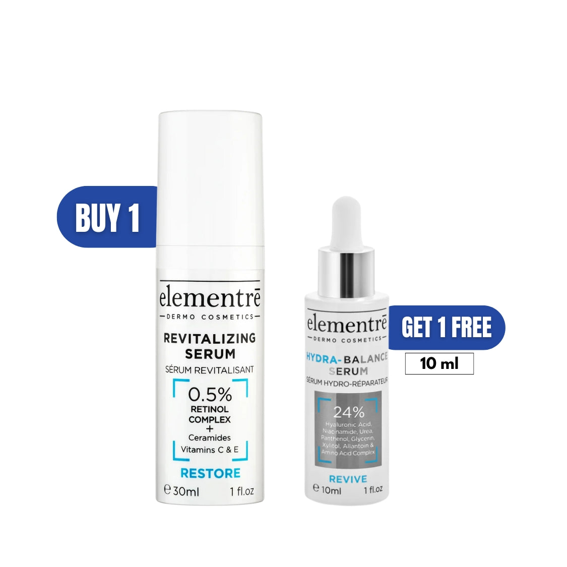 Elementre Hydra Balance Serum 10ML + 0.5% Retinol Revitalizing Serum 30ML