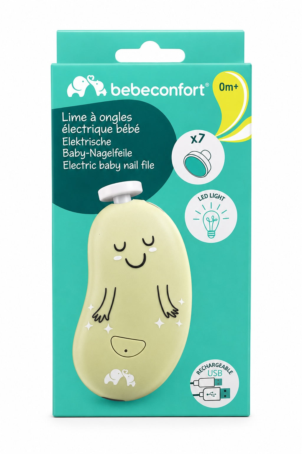 Bébé Confort Electric Baby Nail File – 7 Attachments, LED Light & USB Rechargeable