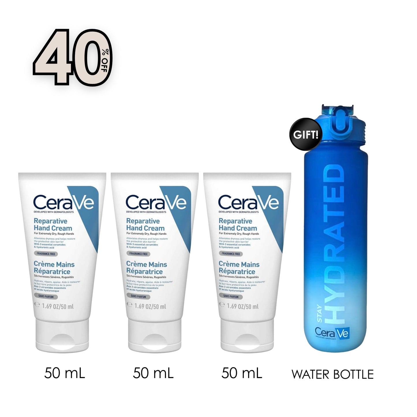 3 x Reparative Hand Cream + Free Water Bottle