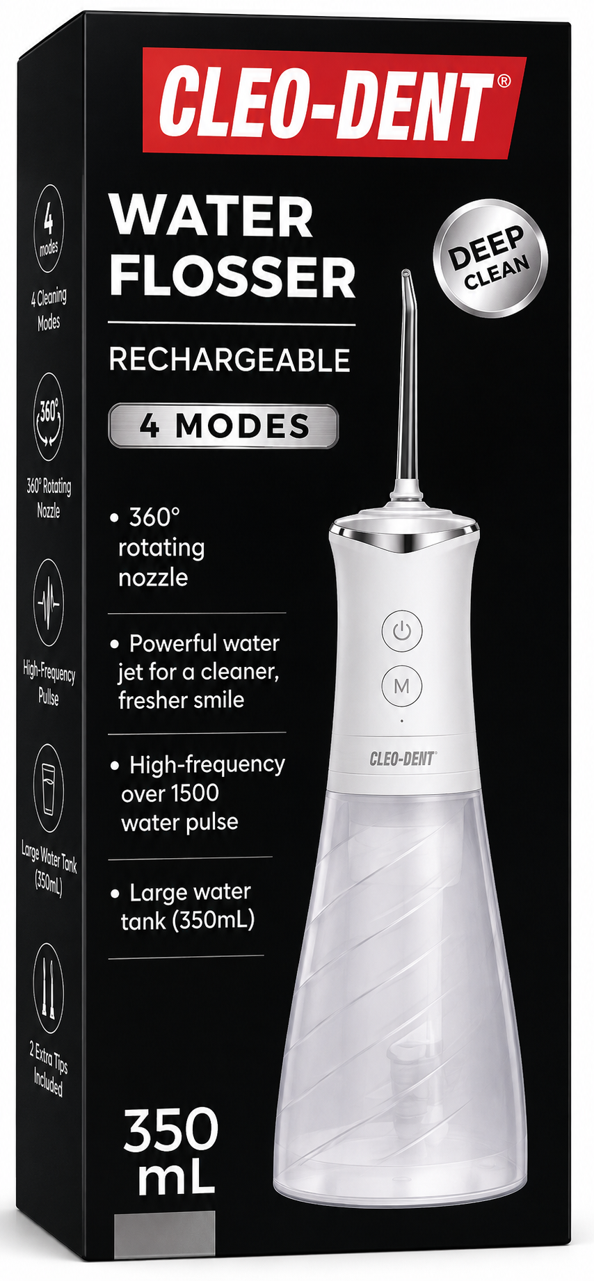 Cleo-Dent Rechargeable Water Flosser 4 Modes – 350ml