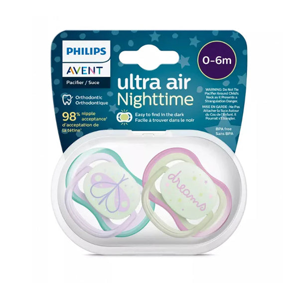 2 Ultra Air Night Soothers 0-6m - Girl