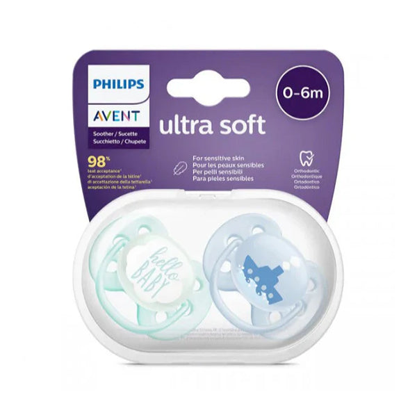 2 Ultra Soft Deco Soother 0-6m - Boy