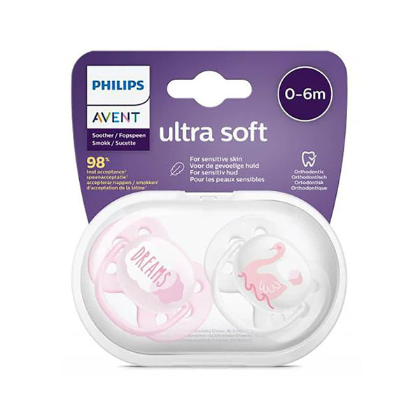 2 Ultra Soft Deco Soother 0-6m - Girl