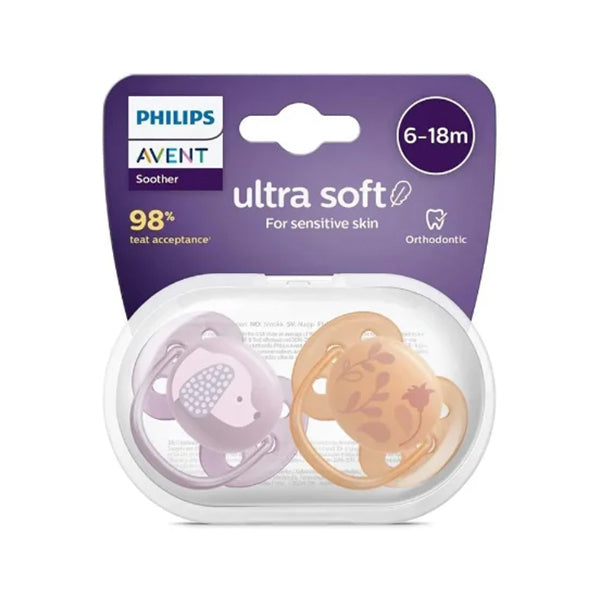 2 Ultra Soft Deco Soothers 6-18M - Girl
