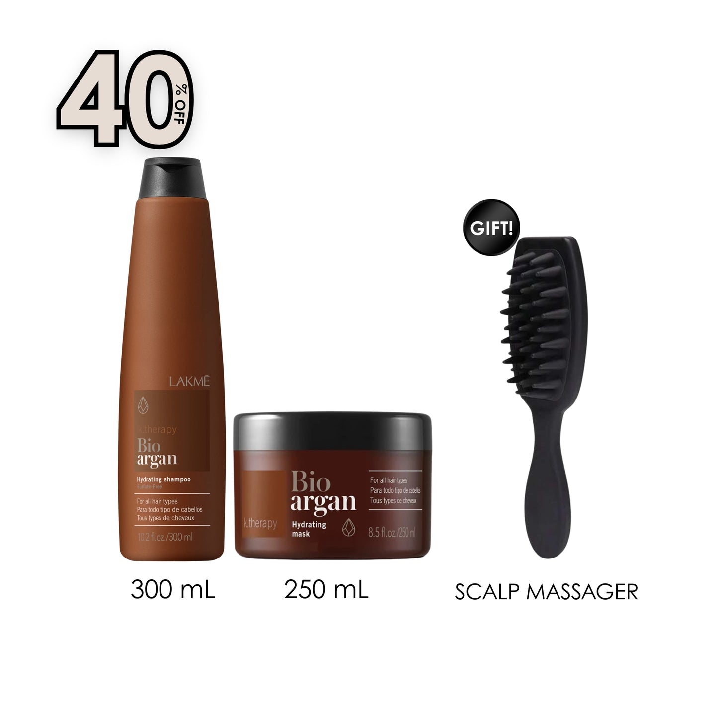 K. Therapy Bio Argan Hydrating Shampoo + Bio Argan Hydrating Mask 250ML + Free Gift Hand-Held Scalp Massager