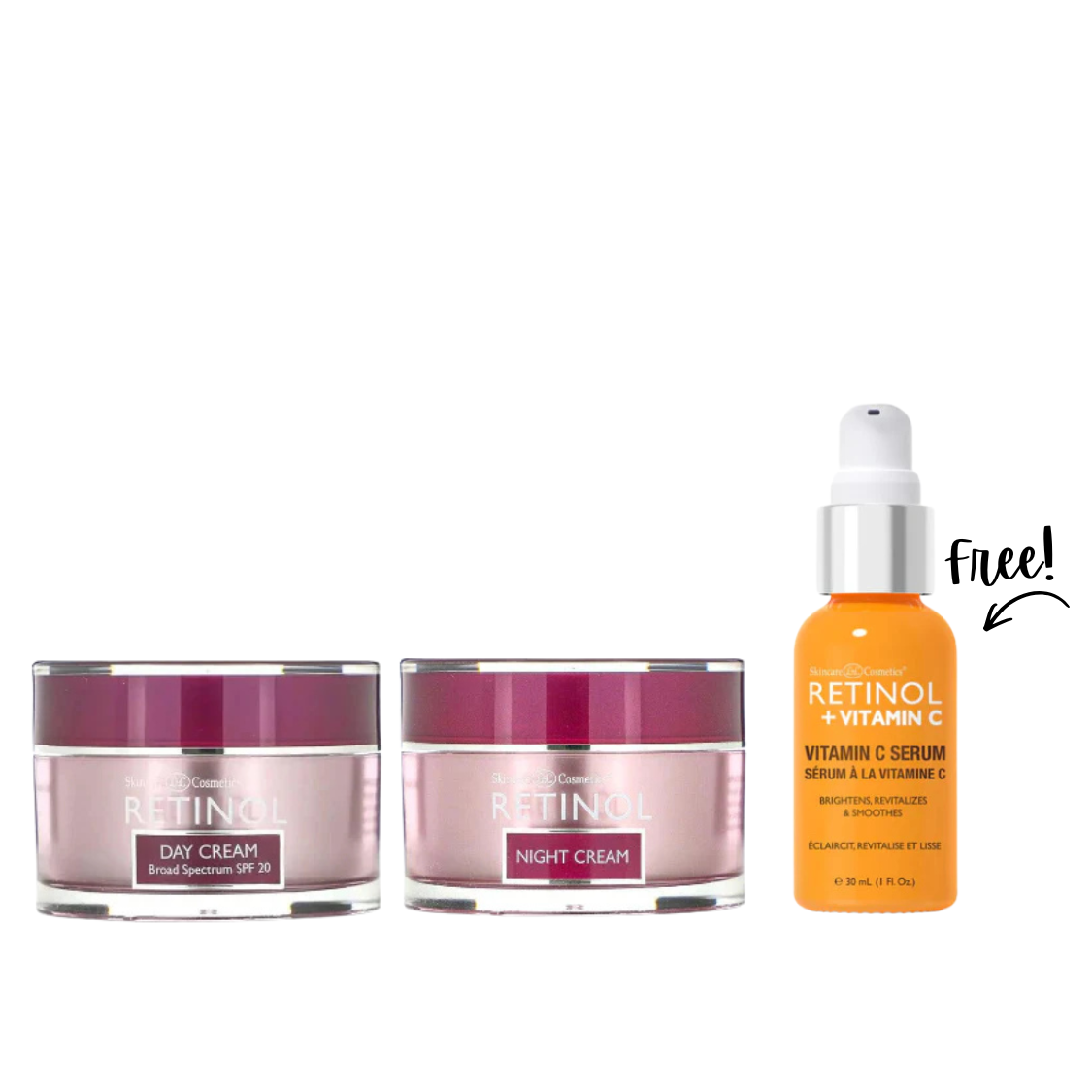 Buy Day cream SPF20+ + night cream and Get Free Retinol & Vitamin C Serum 30mL