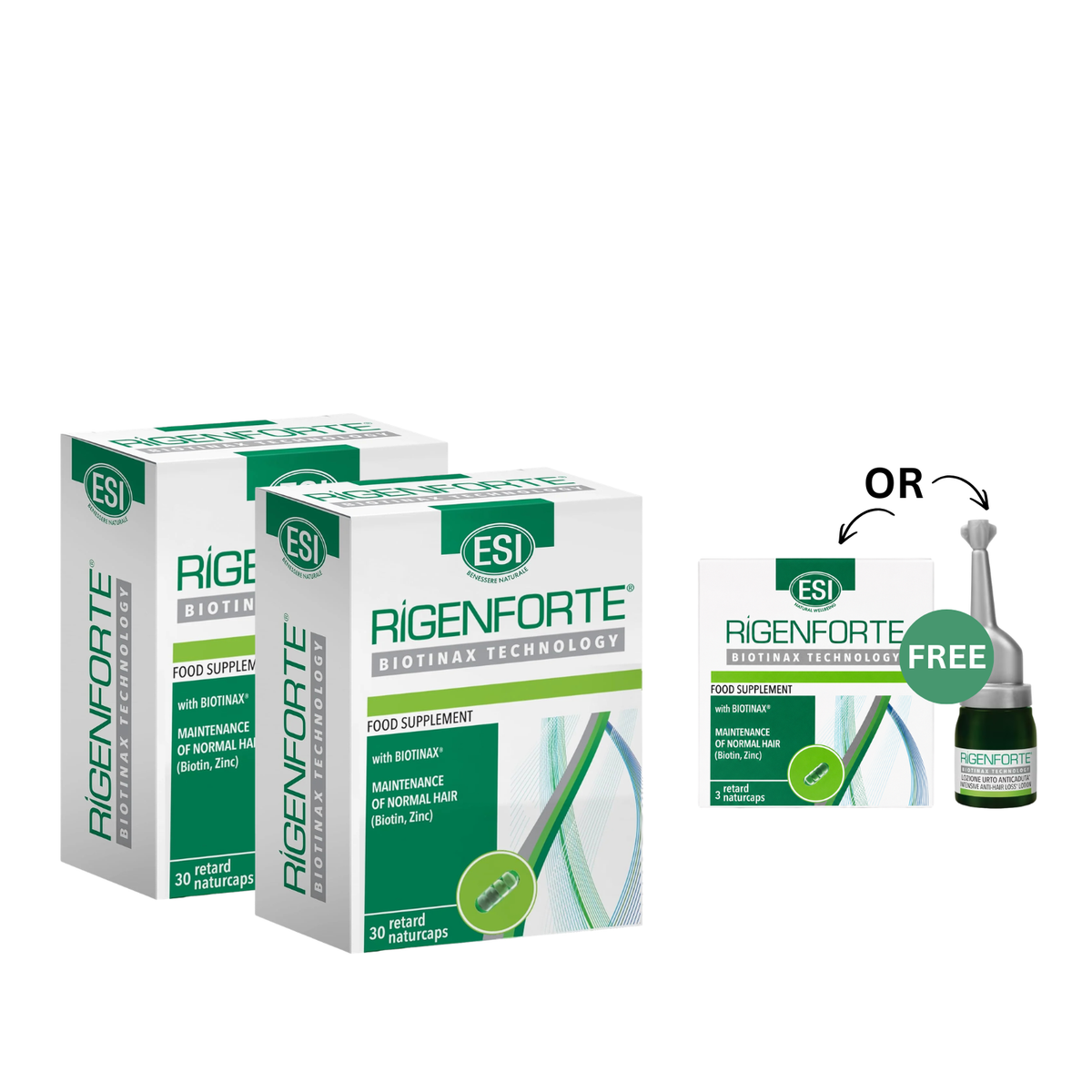 ESI Rigenforte Biotinax 2-Month Hair Support Bundle + FREE Intensive Anti-Hair Loss Lotion