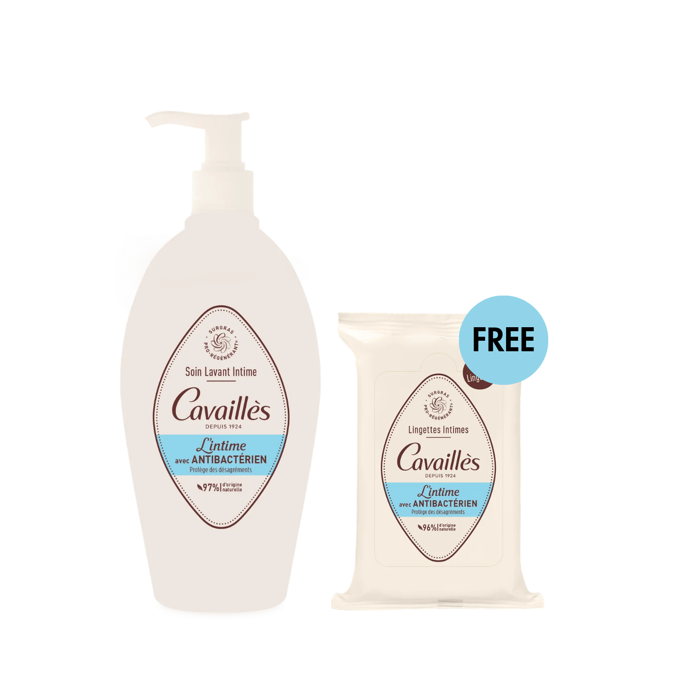 Rogé Cavaillès L’Intime Antibacterial Intimate Cleansing Care 500ml + 15 Intimate Wipes
