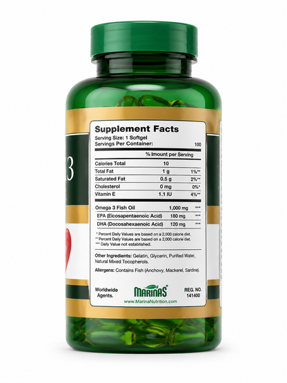 Marina’s Extra Omega 3 EPA 1000 mg Fish Oil – 100 Softgels
