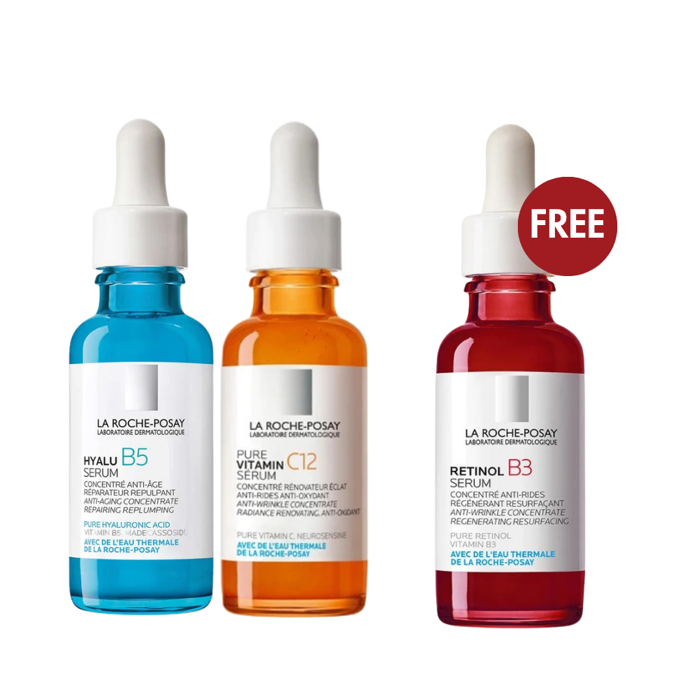La Roche-Posay Anti-Aging Serum Bundle – Hyalu B5 + Pure Vitamin C12 + FREE Retinol B3 Serum