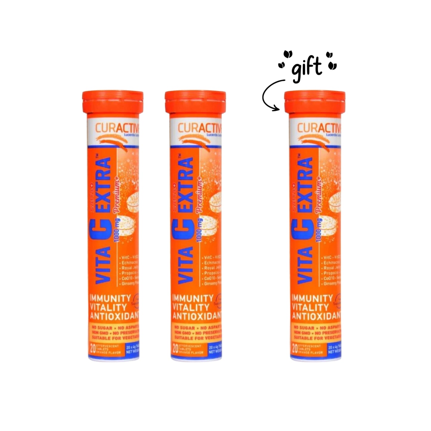 3 x Vita C Extra 1000 Mg 20 Effervescent Tablets