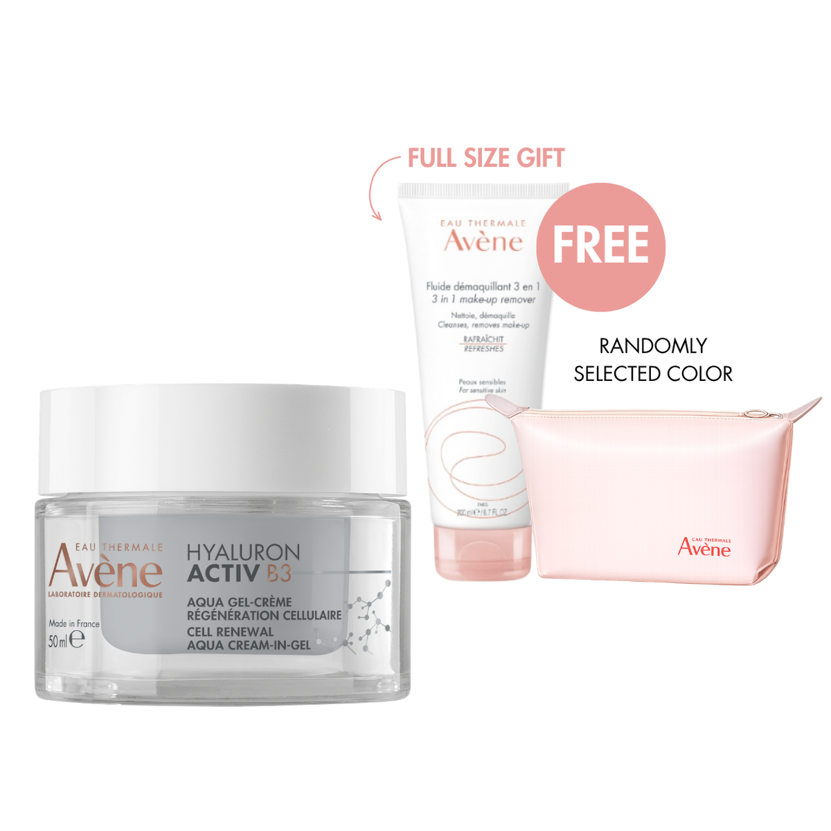 Avène Hyaluron Activ B3 Cell Renewal Aqua Cream-in-Gel 50ml + FREE Full-Size 3-in-1 Make-Up Remover & Pouch