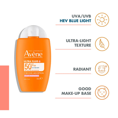 Ultra fluid Eclat Radiance SPF50+ Sunscreen 50ml | Ultra Light Hydrating Micropigments Tinted Sunscreen
