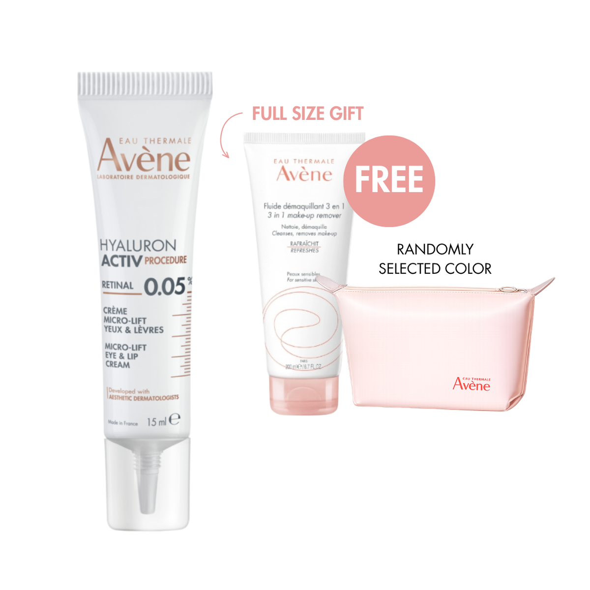 Avène Hyaluron Activ Procedure Retinal 0.05% Micro-Lift Eye & Lip Cream 15ml + FREE GiftsFREE Full-Size Makeup Removing Milk + Pouch