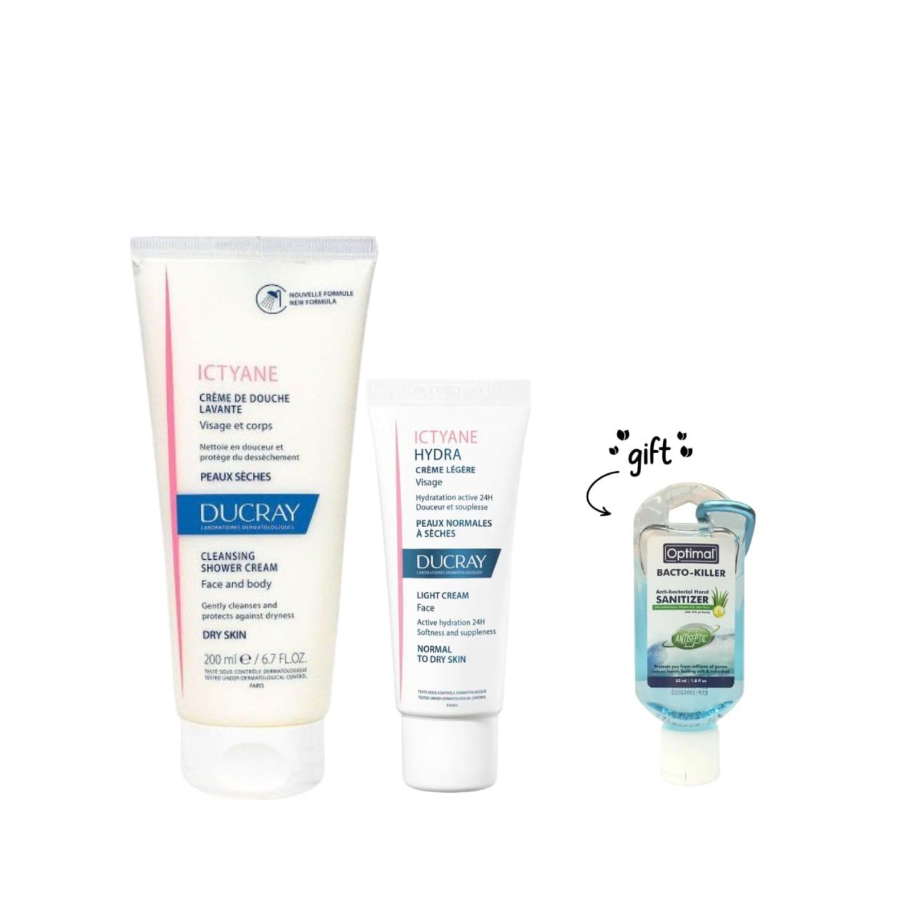 Ictyane Cleansing Shower Cream - Face and Body + Ictyane Hydra Light Face Cream + Free Gift