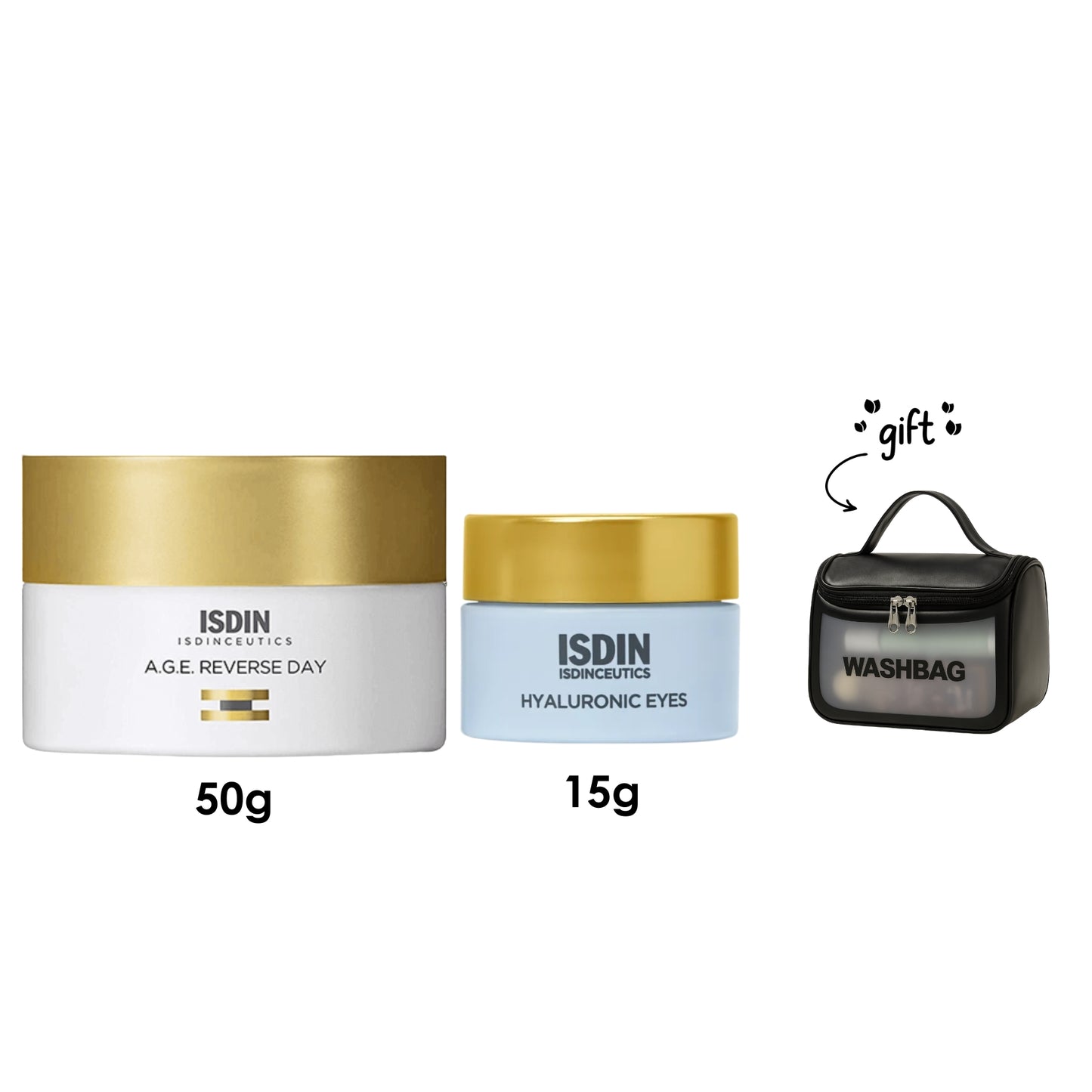 Isdinceutics A.G.E. Reverse Day + Isdinceutics Hyaluronic Eyes 15 G + Free Wash Bag