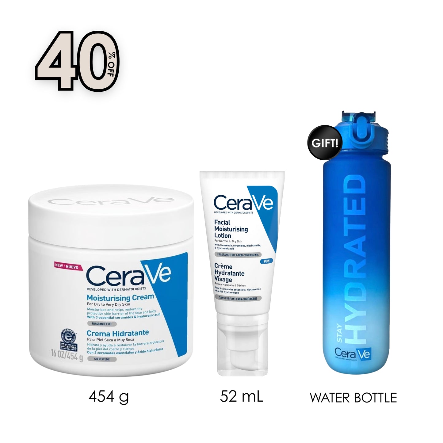 Moisturizing Cream 454G + PM Facial Moisturizing Lotion + Free Water Bottle