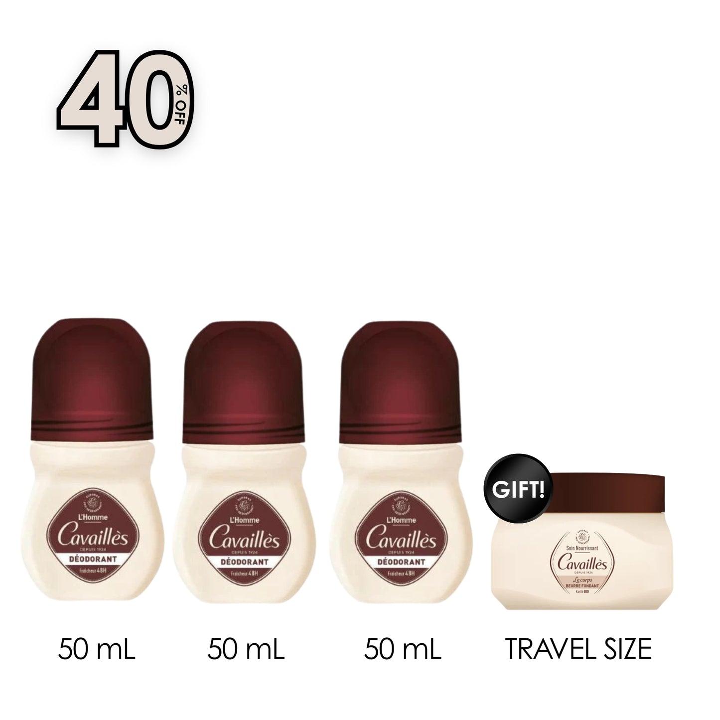 3x L’Homme Deodorant 48h Freshness Roll-On +Free The Body Nourishing Melting Butter