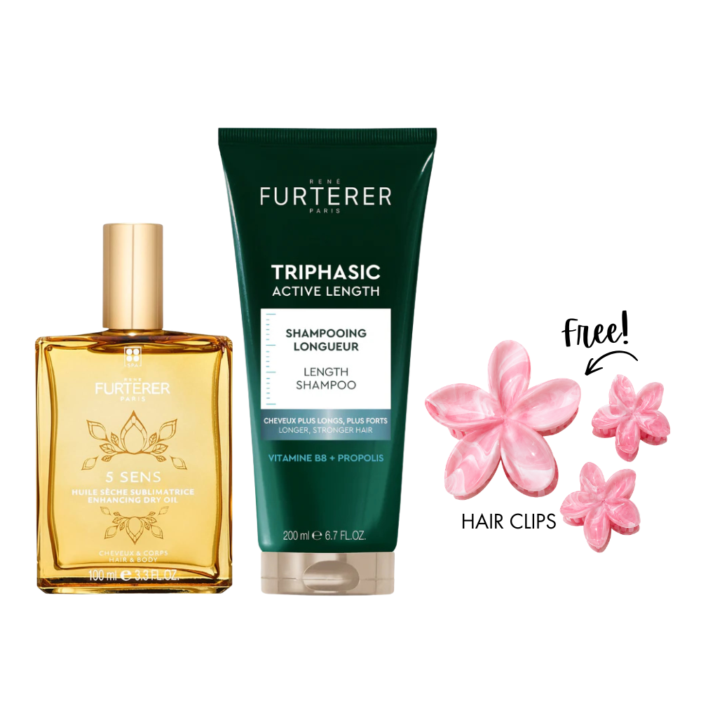 Triphasic Active Length Shampoo + 5 Sens Enhancing Dry Oil 100 ML + Gift - Pink Bohemian Hair Clips