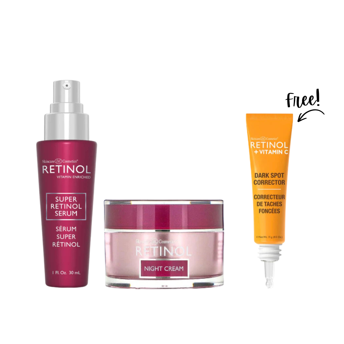 Buy Super retinol serum + night cream and Get Free Retinol & Vitamin C Dark Spot Corrector 15g