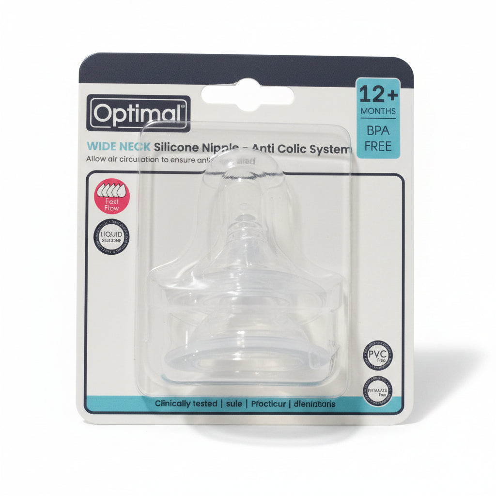 Optimal Wide Neck Silicone Nipple X2 12M+