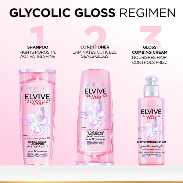 Elvive Glycolic Gloss Extra Gloss Shampoo For Dull Porous Hair Powered by 3% Glycolic Acid