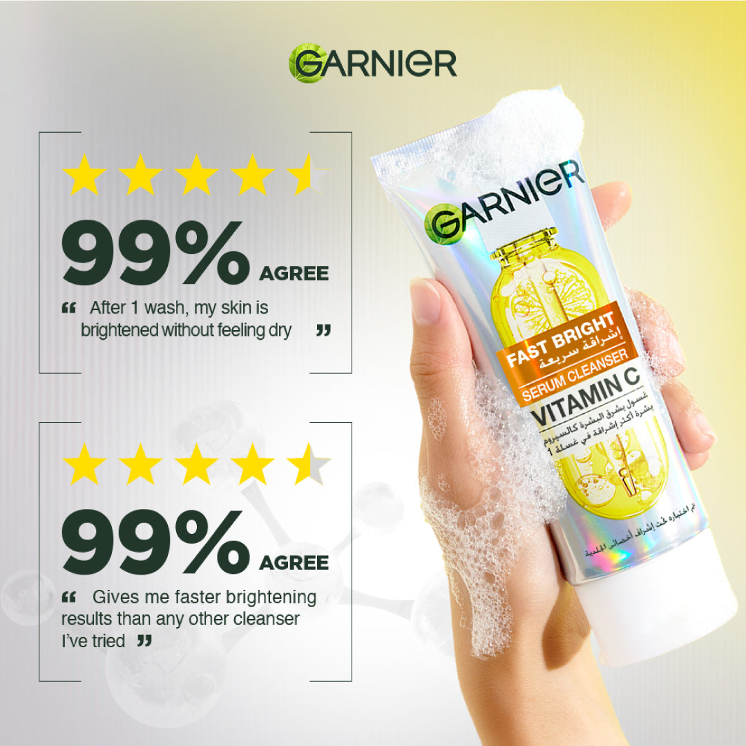 Garnier Fast Bright Serum Cleanser - Dual Action Foam Cleanser - 100 ml
