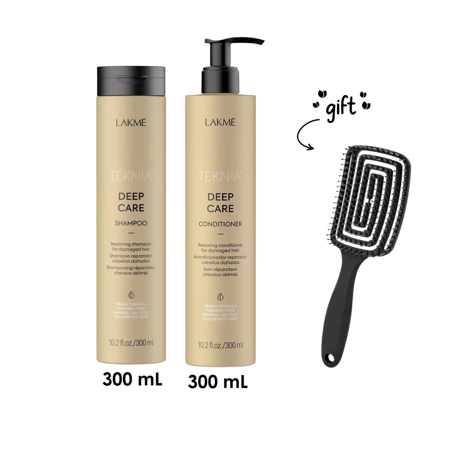 Teknia Deep Care Shampoo 300ML + Teknia Deep Care Conditioner 300ML + Free Hairbrush