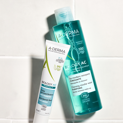 Buy one A-Derma Biology AC Perfect Anti-blemish fluid and get a FREE 200ml Biology AC Purfifying foaming gel