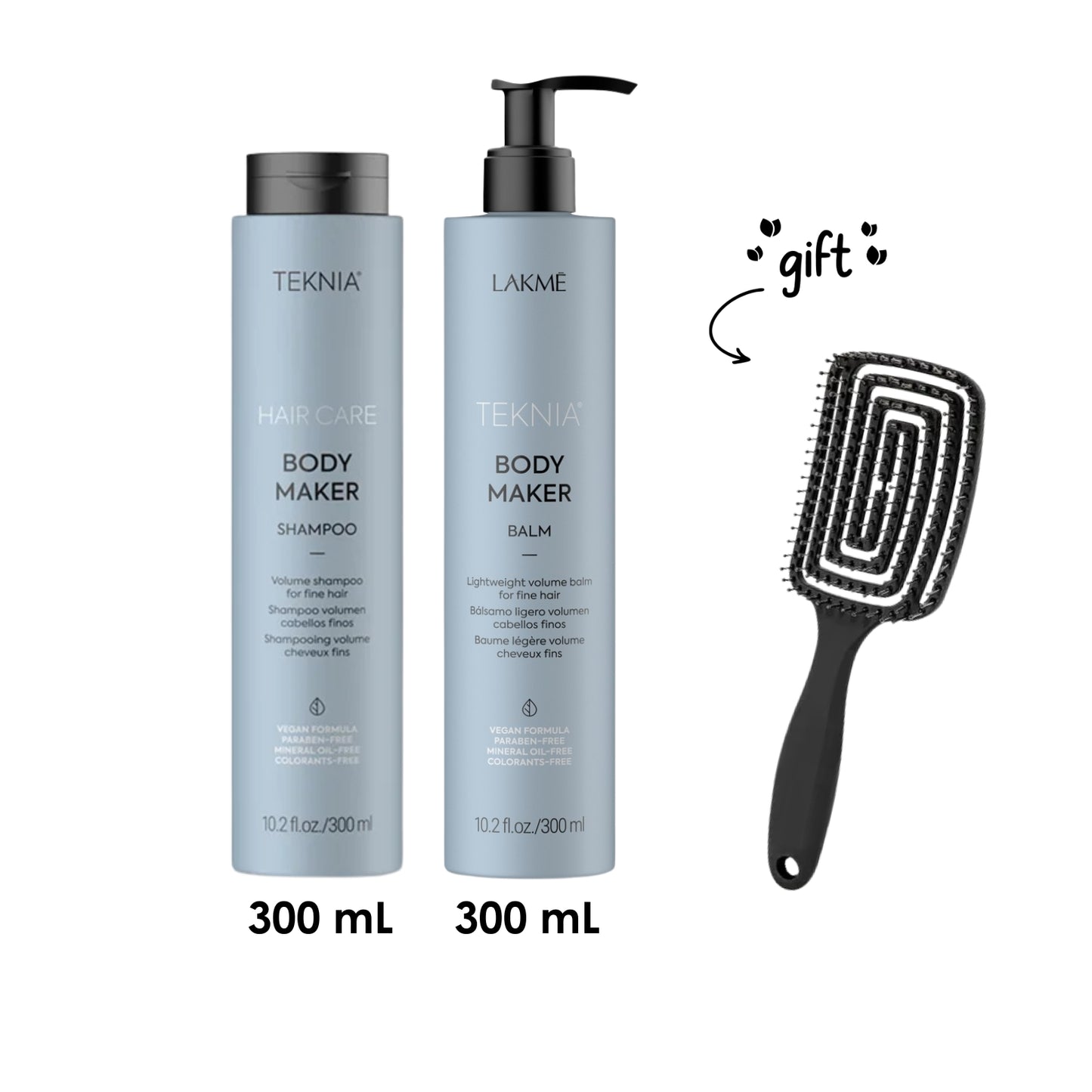 Teknia Body Maker Shampoo 300ML + Teknia Body Maker Balm 300 ML + Free Hairbrush